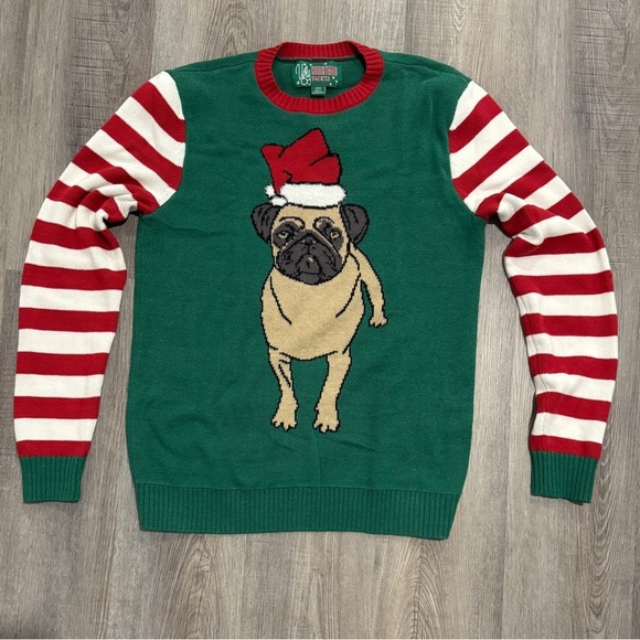 Ugly Christmas Sweater Green Pug Crewneck - Picture 1 of 6